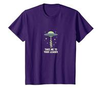 Llévame a tu líder OVNI Sci-Fi Alien Encuentro Camiseta, Niños, Morado, 12 años