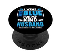 Llevo Azul Oscuro para mi Esposo - Conciencia sobre el cáncer de Colon PopSockets PopGrip Adhesivo