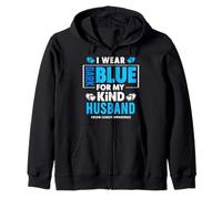 Llevo Azul Oscuro para mi Esposo - Conciencia sobre el cáncer de Colon Sudadera con Capucha