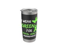 Llevo verde para el trastorno del mes de la conciencia de la salud mental Vaso térmico de acero inoxidable de doble pared