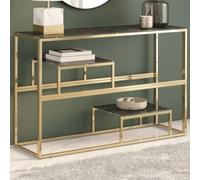 LLEZKBR Mesas, mesas de acento, mesas de consola, mesa de consola de acero inoxidable dorado y vidrio templado