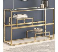 LLEZKBR Mesas, mesas de acento, mesas de consola, mesa de consola de acero inoxidable dorado y vidrio templado