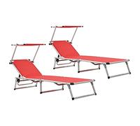 LLEZKBR Tumbonas plegables para exteriores con techo, 2 unidades, aluminio y textileno, color rojo