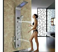 Llffssdg Columna de Ducha con Pantalla LCD Sistema de Hidromasaje 3 en 1 Acero Inoxidable Cepillado Cabezal de Lluvia Montaje en Pared