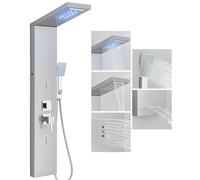 LLFFSSDG Panel de Ducha de Acero Inoxidable Cepillado con Termostato LCD, 5 Funciones: Columna de Lluvia, Cascada, 2 Jets de Masaje y Ducha Manual