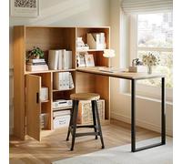 LLGWGL Escritorio de gaming, mesa de ordenador, mesa de esquina, mesa de trabajo en forma de L, mesa de trabajo con armario, estantería, cajones, compartimentos de almacenamiento de MDF en aspecto de