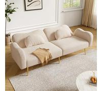 LLGWGL Sofá cama de 2 plazas, sofá esquinero - Moderno con diseño de nubes, respaldo ajustable, patas de metal doradas, hasta 150 kg, carga para salón y apartamentos pequeños, 175 x 79 cm (beige)