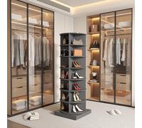 LLGWGL Zapatero giratorio de 360°, delgado, alto, compacto y ahorra espacio, con 7 niveles de espacio para hasta 28 pares de zapatos para la entrada, pasillo, salón (gris)