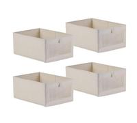 LLHCF 4 contenedores plegables de almacenamiento de lino con ventana transparente, caja de tela transpirable para organizar sábanas de ropa y solución de almacenamiento de ropa de juguete