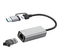 LLHCF Adaptador de red USB C/A de dos puertos RJ45 de aleación de aluminio de 1/2,5 Gbps, convertidores Gigabit Ethernet, conexión estable, adaptador de red portátil