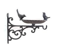 LLHCF Baño para pájaros con gancho, decoración de jardín, montado en la pared, resistente a la intemperie, cuenco de agua vintage para pájaros silv