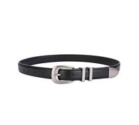 LLHCF Cinturón de cuero con hebilla plateada envejecida para mujer, accesorio vintage occidental, accesorio esencial para fiesta, cinturón casual con hebillas de metal, accesorio para jeans, Negro