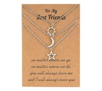 LLHCF Collar con colgante de estrella de sol y luna de acero inoxidable con cartón, elegante collar de joyería para mujeres y niñas, collar de acero inoxidable para mujeres y hombres, color plateado