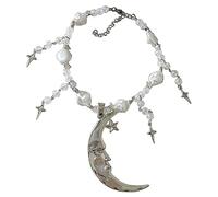 LLHCF Collar de luna de cristal hecho a mano con colgante de estrella de aleación única, gargantilla de cadena de clavícula, joyería de fiesta, baile, collares geniales, gargantilla con dije de