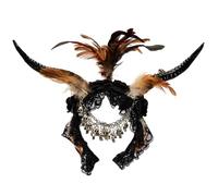 LLHCF Diadema de cuerno de antílope de encaje para adultos con cadena de calavera para cosplay, disfraz de cuerno de diablo, aro para el pelo, para niña, fiesta de Halloween