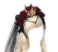 LLHCF Diadema gótica de cuerno de oveja con diseño de antílope con rosas y flores góticas, decoración de encaje, accesorios para el cabello para cosplay