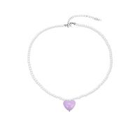 LLHCF Elegante collar de perlas de imitación para mujer, colgante de corazón, gargantilla dulce para boda, fiesta, joyería para el cuello, collar de corazón, talla única, como se describe, como se