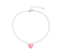 LLHCF Elegante collar de perlas de imitación para mujer, colgante de corazón, gargantilla dulce para boda, fiesta, joyería para el cuello, collar de corazón, talla única, como se describe, como se