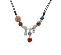 LLHCF Gargantilla de cerámica hecha a mano con colgante étnico con cuentas de cerámica, joyería ajustable para mujer