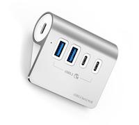 LLHCF Hub USB 3.2 de aluminio de 4 puertos alimentados PD60W de carga de 10 Gbps, divisor USB C con adaptador de corriente para PC tipo C divisor
