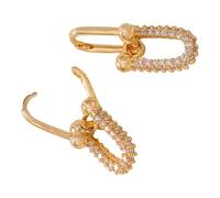 LLHCF Llamativos pendientes con circonia de doble aro chapados en oro/plata, con eslabones convertibles, elegantes aretes