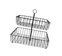 LLHCF Moderna cesta de frutas de metal de doble capa para hogares, cocina, bandeja de aperitivos de hierro inoxidable con flujo de aire, diseños de mallas, plato de servir para reuniones familiares