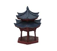 LLHCF Pagoda hexagonal para decoración de acuario, pabellón chino de resina de dos niveles, paisaje para hábitat de camarones, doble capa, decoración hexagonal para acuarios