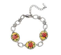 LLHCF Pulsera ajustable con diseño artístico francés, joyería impermeable con colgante floral, elegante accesorio de cadena de muñeca, pintura al óleo, colgante floral, talla única, como se describe