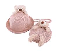 LLHCF Sombrero de paja Panamá con bolso de sol y oso para fotos y bolsa de paja a juego para niños, D, combination