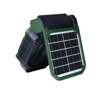 LLHCF Ventilador solar de camping con luz LED, 4 velocidades ajustables, temporizador de 3 brújulas, función de brújulas para actividades al aire libre, ventilador portátil recargable con panel solar