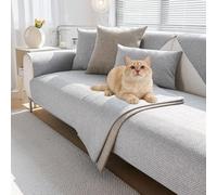 LLIDDAMES Funda Cubre sofá, Fundas de sofá de Algodón y Lino 3 plazas para Perros Gato Protector para Muebles,Fundas Antideslizante Vintage Protector Sofa y Funda Asiento Sofa(Grey,90 * 160cm)