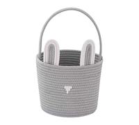 LLINthy Canasta de Pascua tejida a mano con orejas de conejo para bebés, regalos de Pascua seguros y suministros de celebración, algodón