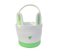 LLINthy Canasta de Pascua tejida a mano con orejas de conejo para bebés, regalos de Pascua seguros y suministros de celebración, algodón