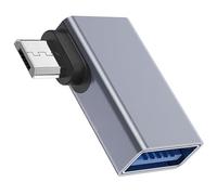 LLINthy Convertidores de microUSB macho a USB A hembra en ángulo compatible con funcionalidad OTG y entrada de alimentación externa, adaptadores USB OTG con puerto de carga