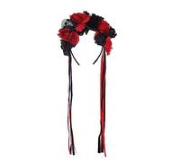LLINthy Diadema de Halloween con diseño de rosas y flores, calavera gótica, disfraz para mujeres adultas, cosplay, festival, accesorios para la cabeza