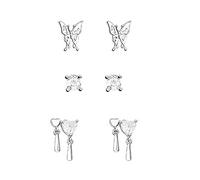LLINthy Juego de 6 aretes de mariposa con circonita y corazón punk, aretes de mariposa bailando, joyería para mujeres y niñas