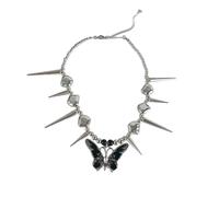 LLINthy Llamativo collar con remache de mariposa de longitud ajustable, cadena de clavícula hecha a mano para mujeres y niñas, joyería punk de moda