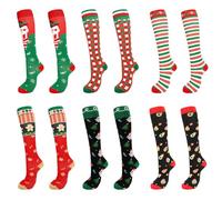 LLINthy Medias unisex de compresión de nailon para Navidad, con patrón de muñeco de nieve, calcetines largos para fiestas y uso diario, festivales, calcetines coloridos, Navidad 6 pares, Small/Medium