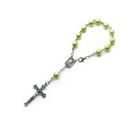 LLINthy Rosario de dedo de perla de 8 mm para bautizo, pequeño rosario con cruces, recuerdo de fiesta para comunión, bautizo, fiesta de boda