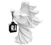 LLiuvccz Estatua de fantasma de linterna sin rostro de Halloween, escultura de bruja mensajera del infierno de resina, con decoración de linterna LED (blanco)
