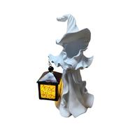 LLiuvccz Estatua de fantasma de linterna sin rostro de Halloween, escultura de bruja mensajera del infierno de resina, con decoración de linterna LED (blanco2)