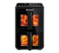 LLIVEKIT 10L Freidora de Aire Double Stack XXL, 9 en 1 con 2 Cestas Verticales y Ventana de Visualización, 90% de Ahorro de Aceite, Función Smart Finish y Sync Cook, Función de Recalentamiento, 2460W