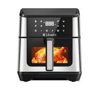 LLIVEKIT 8,5L Freidora de Aire con Doble Resistencia, Air Fryer XXL Multifunción, Circulación 360°, 95% Sin Aceite, 1900W Pantalla Táctil, 8 Programas Predefinidos, Ventana con Luz, Negro