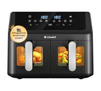 LLIVEKIT 9L Freidora de Aire con Circulación 4D de Aire Caliente | Air Fryer XXL Doble Zona, 2 Compartimentos 2x4,5L, 95% Sin Aceite, 8 Programas Predefinidos, Sync-Finish, Ahorro de Energía