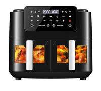 LLIVEKIT Freidora de Aire con 2 Cestas, Freidora sin Aceite 9L y 2400W, Freidora de Aire Caliente con Panel Táctil LED, 9 Programas y Parrillas Antiadherentes, Negro