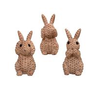 Lljsszr 3 Piezas Conejo de Resina Figuras Decorativas Estatuillas Animales Esculturas Ornamentos Tejido Imitación Ratán Resistente a la Intemperie Oír Callar, Marrón