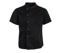 Lljsszr Chaquetas de Manga Corta Lisas, Uniforme de Trabajo para El Servicio de Alimentos para Mujeres Y Hombres, Negro, 2XL