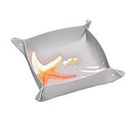 Llkgot Bandeja de almacenamiento de cuero con estampado holográfico de estrella de mar, bandeja de cuero de doble cara de PVC de doble cara para un almacenamiento y organización cómodos