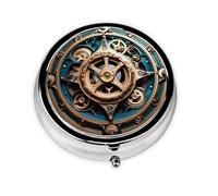 LLKGOT Cool Steampunk Gears - Pastillero redondo con 3 compartimentos para almacenamiento de pastillas y viajes portátiles