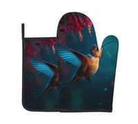 LLKGOT Hummingbirds in The Morning - Juego de guantes de horno y soportes para ollas para abrir la tapa de la olla en la cocina, microondas, horno